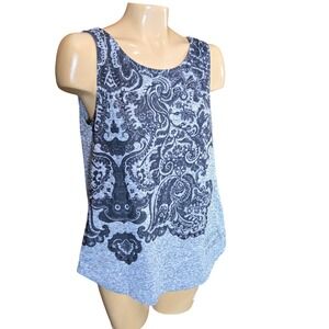 Desigual Womens Tank Top Gray Black  Large Paisley Print‎ Studded Art To Wear